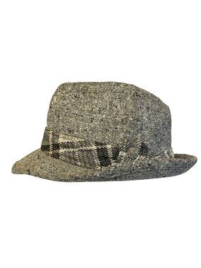 Vintage Gray Tweed Fedora Hat Size 7 W/ Plaid Band & Paisley Lining